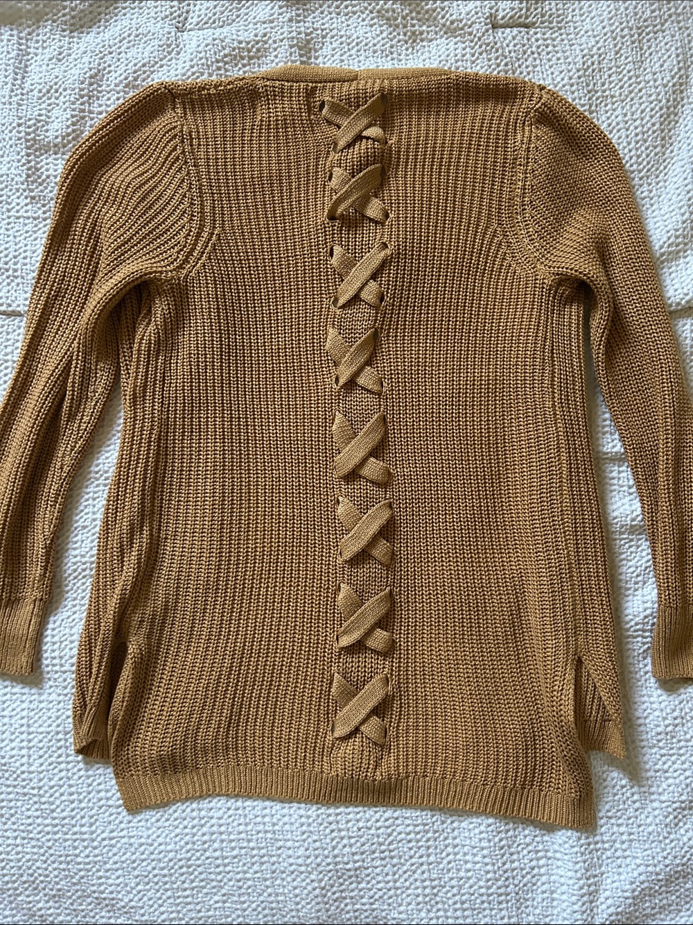 Women’s Lace-Back Knit Cardigan - Camel/Tan